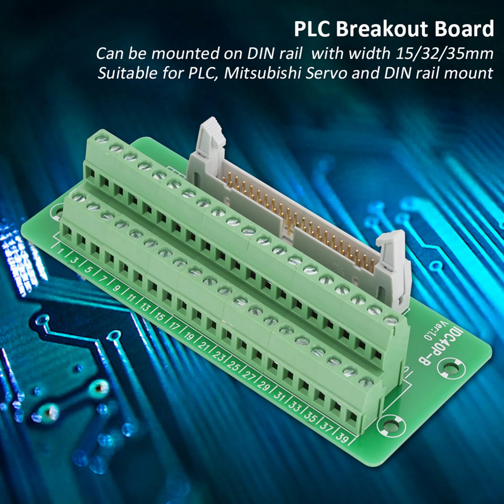 IDC40P 40Pin Male Header Breakout Board Terminal Block Connector PLC Interface with Bracket