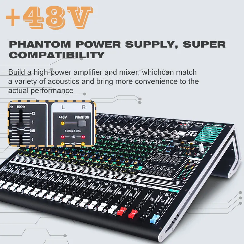 Fast Ship 18 Channel Digital Mixer Audio Console With USB Connecting To Computer DJ Stage Party Church 48V Phantom Music Studio