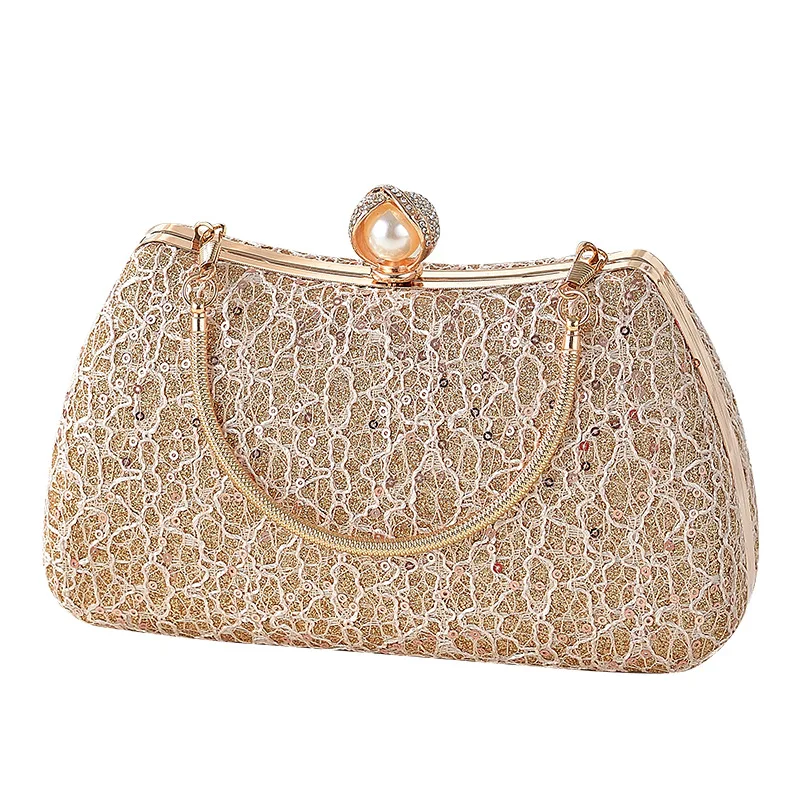 

Vintage Lace Sequin Clutch - Simple Yet Stylish Portable Banquet Bag With Shoulder Strap Option Luxury Evening Purse For Women
