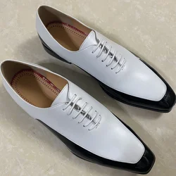 Black And White Patchwork Genuine Leather Dress Shoes For Men Oxford Social Shoes Luxury Party And Wedding Shoes