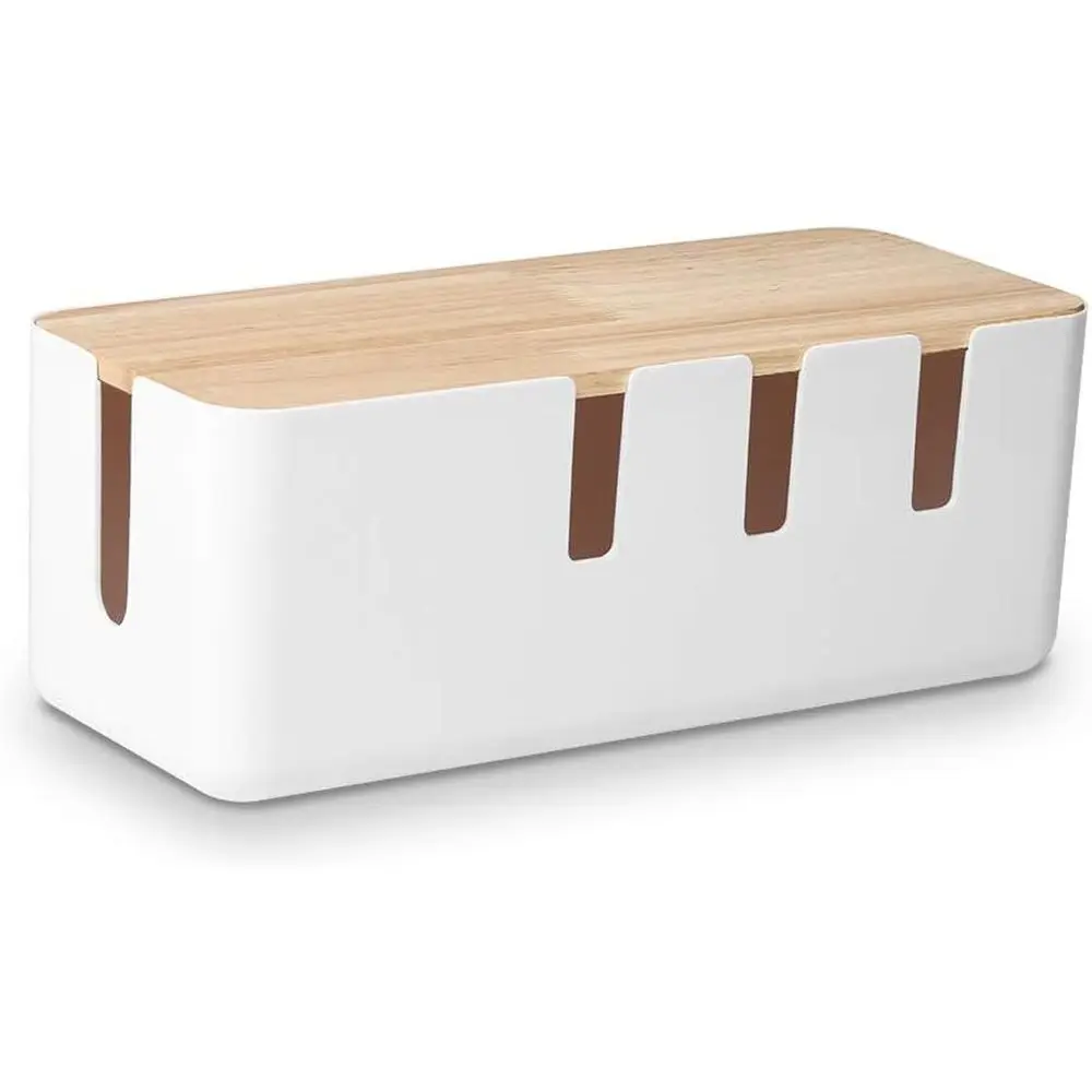 12x5x4.5 Inch Wooden Lid Cable Management Box: Hide & Organize Desk TV Computer USB Hub, Power Strips & Cords