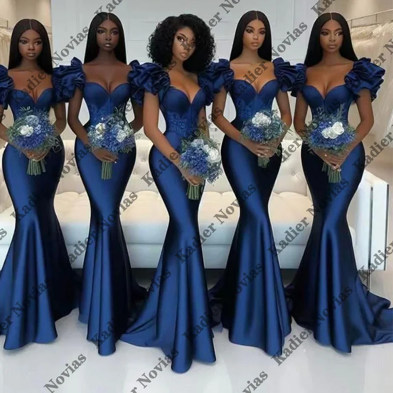 

Off the Shoulder Customized Blue Mermaid Bridesmaid Dresses Formal Wedding Party Dress robes invitee mariage