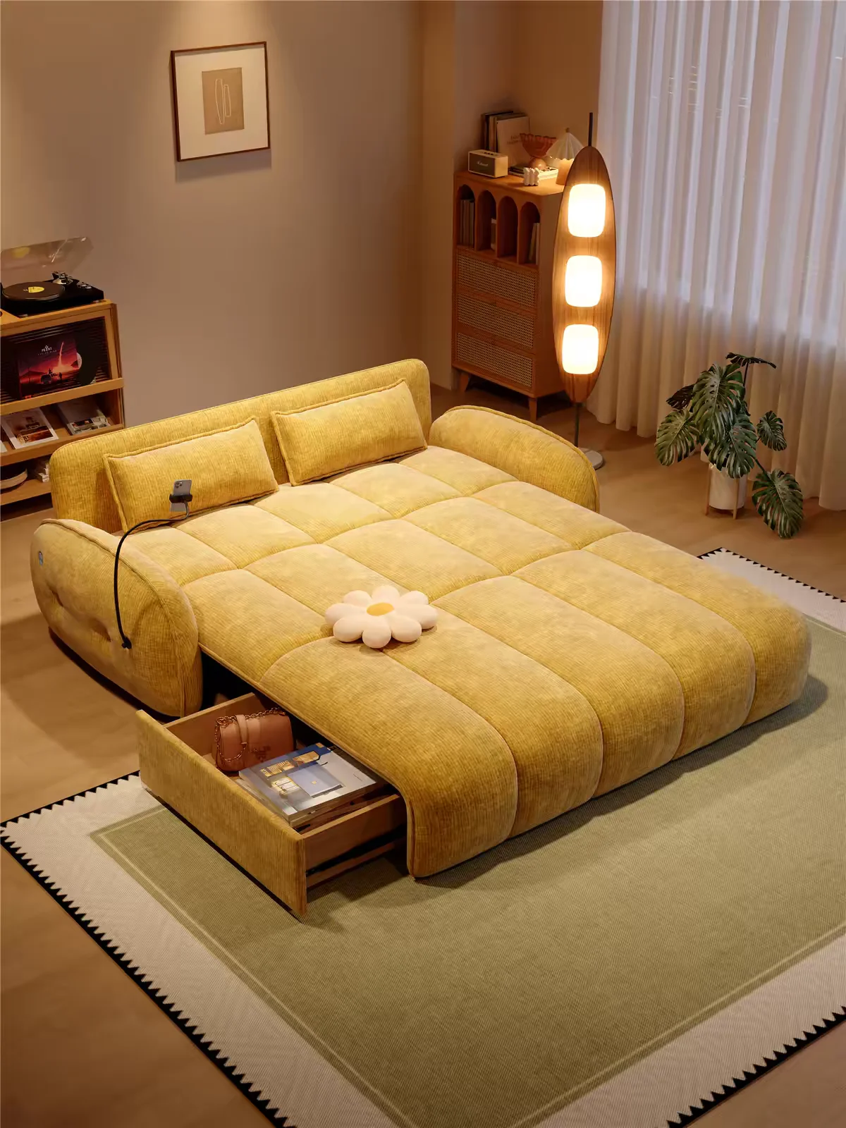 2026 New Petal Chenille Living Room Smart Electric Sofa Bed Multi-Functional Extendable