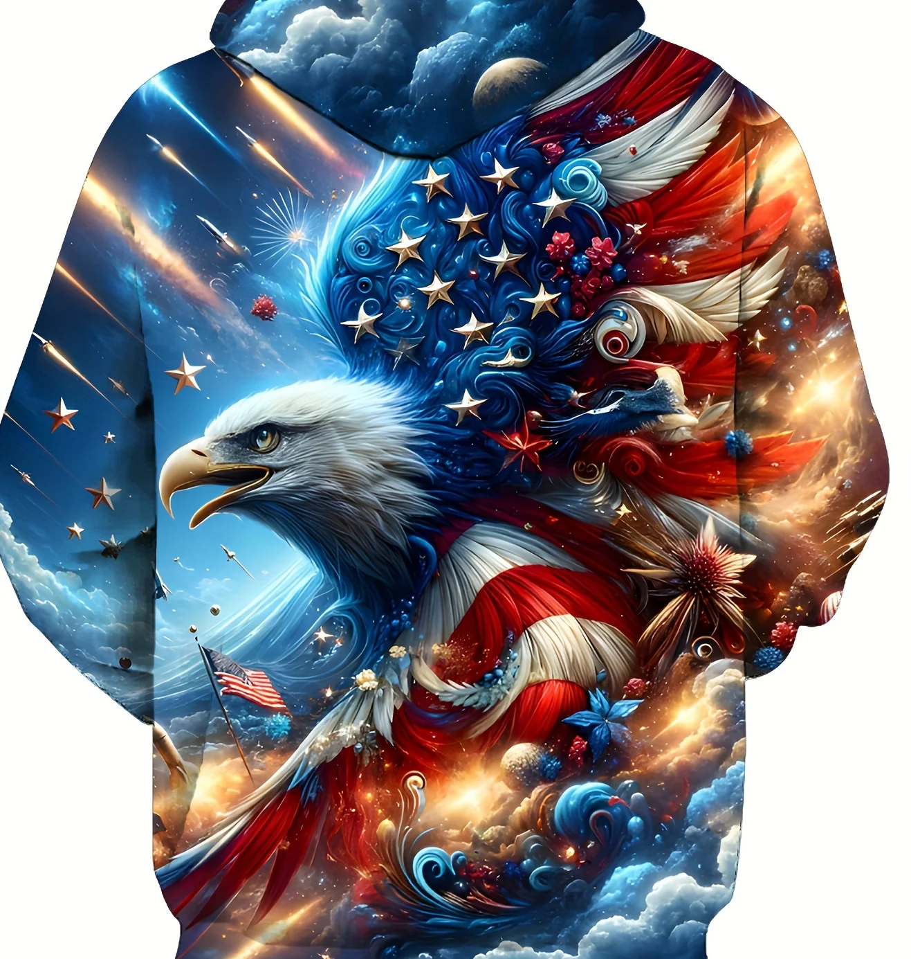 سويت شيرت بغطاء للرأس بأكمام طويلة للرجال من Street Sport Style، بلوفر فضفاض بطباعة رسومات النسر العصرية مع جيوب