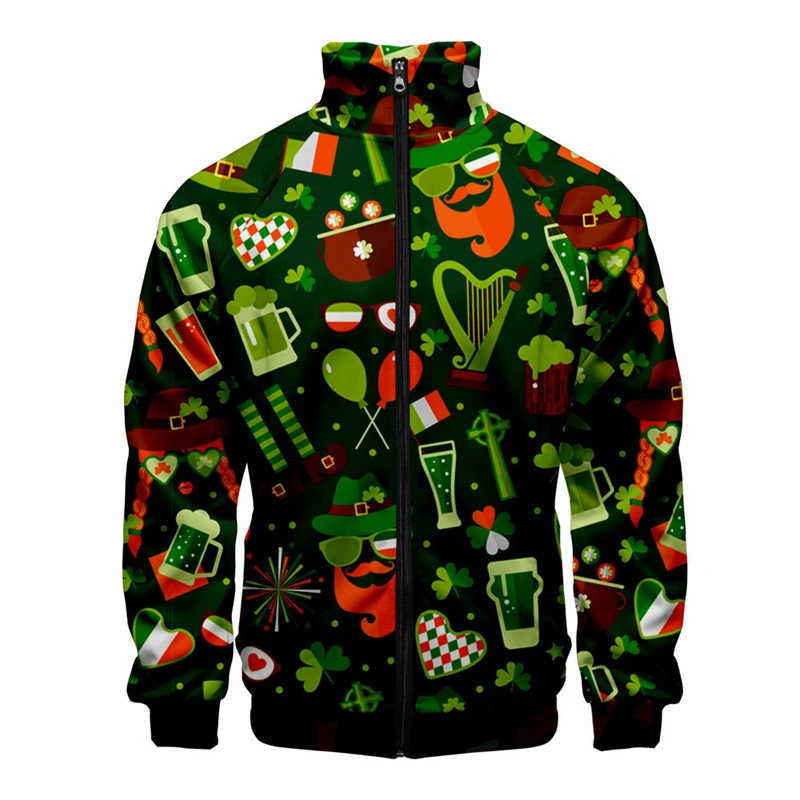 Chaqueta Popular del Día de San Patricio irlandés para hombre y mujer, abrigo de Hip Hop de manga larga, Sudadera con capucha Harajuku con estampado