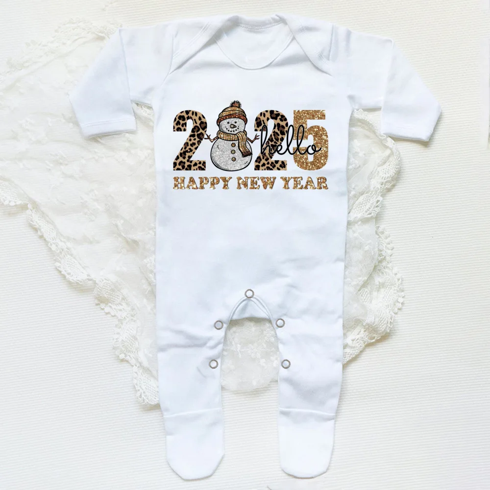 Hello 2025 Printed Baby Sleepsuit Romper Happy New Year Newborn Babygrow Outfit Jumpsuit Infant Footies Long Sleeve Bodysuit