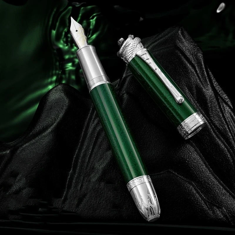 Hongdian N25 قلم حبر ثعبان سنة محدودة معدن أخضر/أزرق مكبس ثعبان جوهرة مشبك قلم رقم 6 بنك الاستثمار القومي طالب الأعمال الكتابة هدية #1