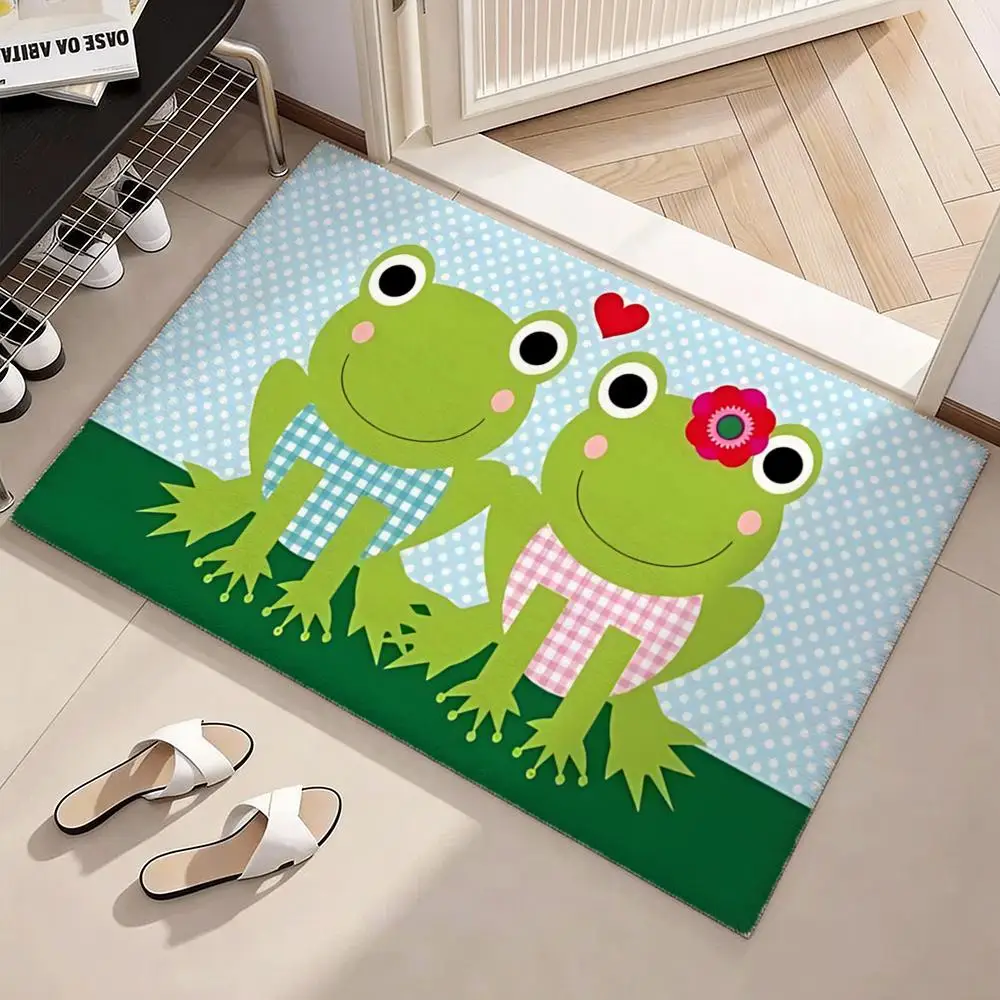 two frogs Floor Mat Soft Flannel Non-Slip Door Mat - Thickened Rug for Living Room Home Decor