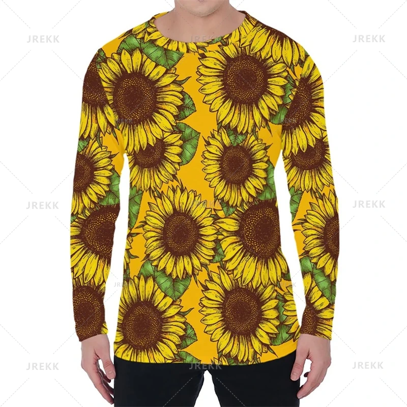 New 3D Print Hawaiian Sunflower Field Long Sleeve T Shirt For Men Fashion Streetwear Clothing Kid Funny Clothes Harajuku Y2k Top