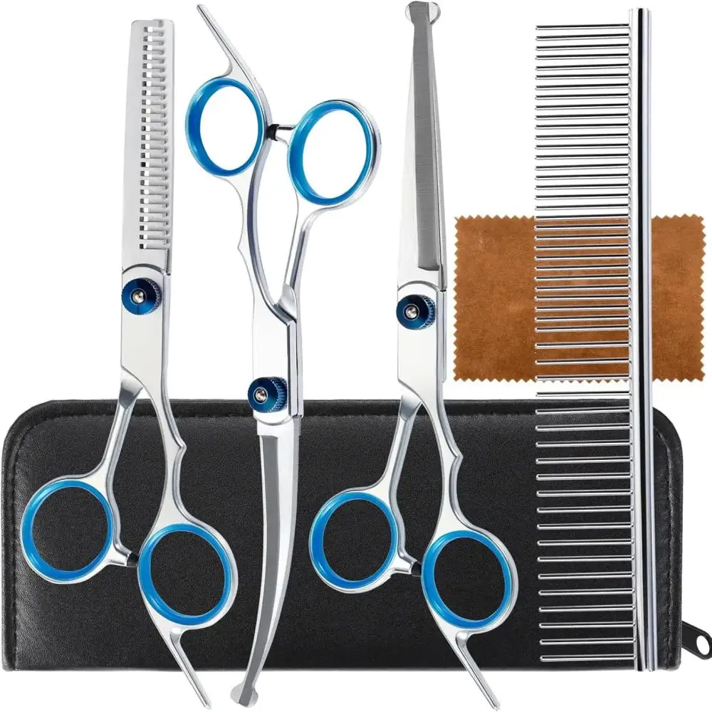 Tijeras curvadas de grooming para perros y gatos – Kit 4 en 1