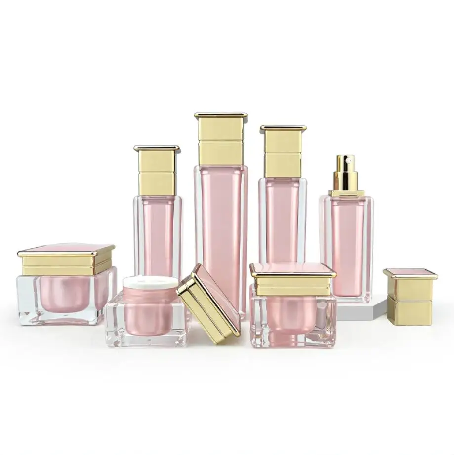 

15 г-120 мл розовая акриловая банка для крема квадратной формы, эссенция/гель/дневный ночной крем/сыворотка для глаз/увлажняющий крем, отбеливающая косметическая упаковка