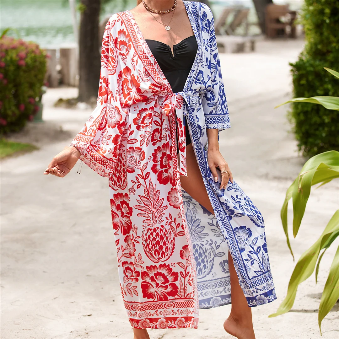 

17 Colors Printed With Belt Crochet Knitted Tunic Beach Dress Women Beach Wear Beachwear Beach Cover Up Female Cover-ups