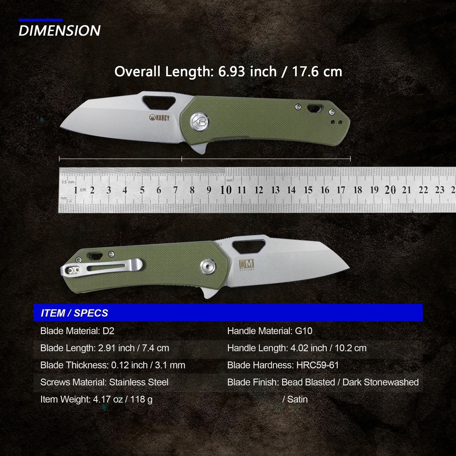 

Kubey Duroc KU332 Folding Pocket Knife D2 Blade and G10 Handle with Deep Carry Clip and Lanyard Hole Good for Outdoor Camping