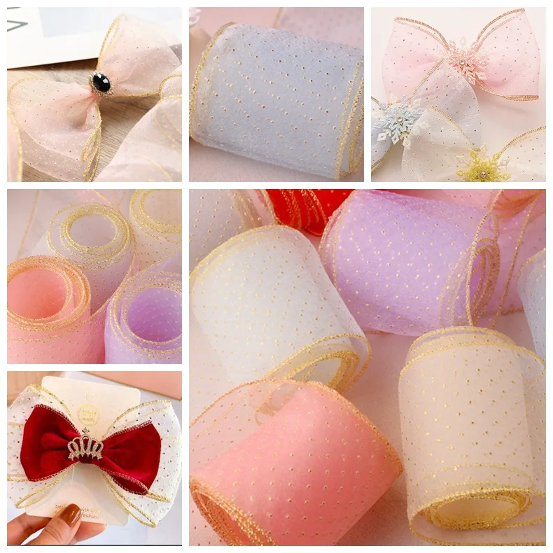 Nastro punteggiato dorato largo 7 cm, nastro per bordi a bolle artigianali fai-da-te per fiocchi per capelli/decorazione di scarpe/confezione regalo, 20 metri