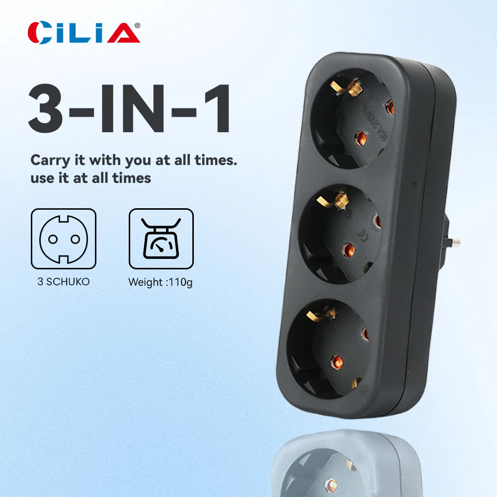 Dual Schuko Adapter Plug, Cableless, 3680 W Max, Max 250 V / 16 A Multiplug, 3-Fold image 3