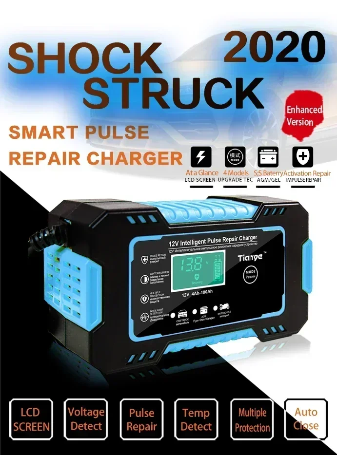 Full Automatic Car Battery Charger 12V Digital Display Battery Charger Power Puls Repair Chargers Wet Dry Lead Acid