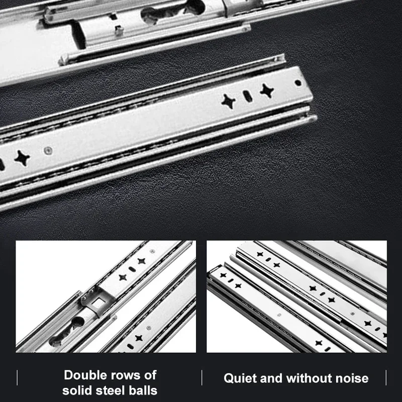 Glissières robustes en acier inoxydable avec clavier coulissant de verrouillage, 2 rails de guidage silencieux, quincaillerie pour meubles d'armoire, 25-135cm