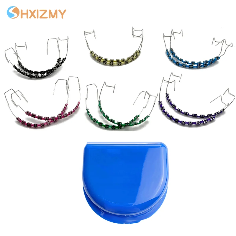 

1Pair Colorful Dental Fake Braces Temporary Tooth Decoration With Metal Wires Bracket With Hook Ligature Tie Dental Tool