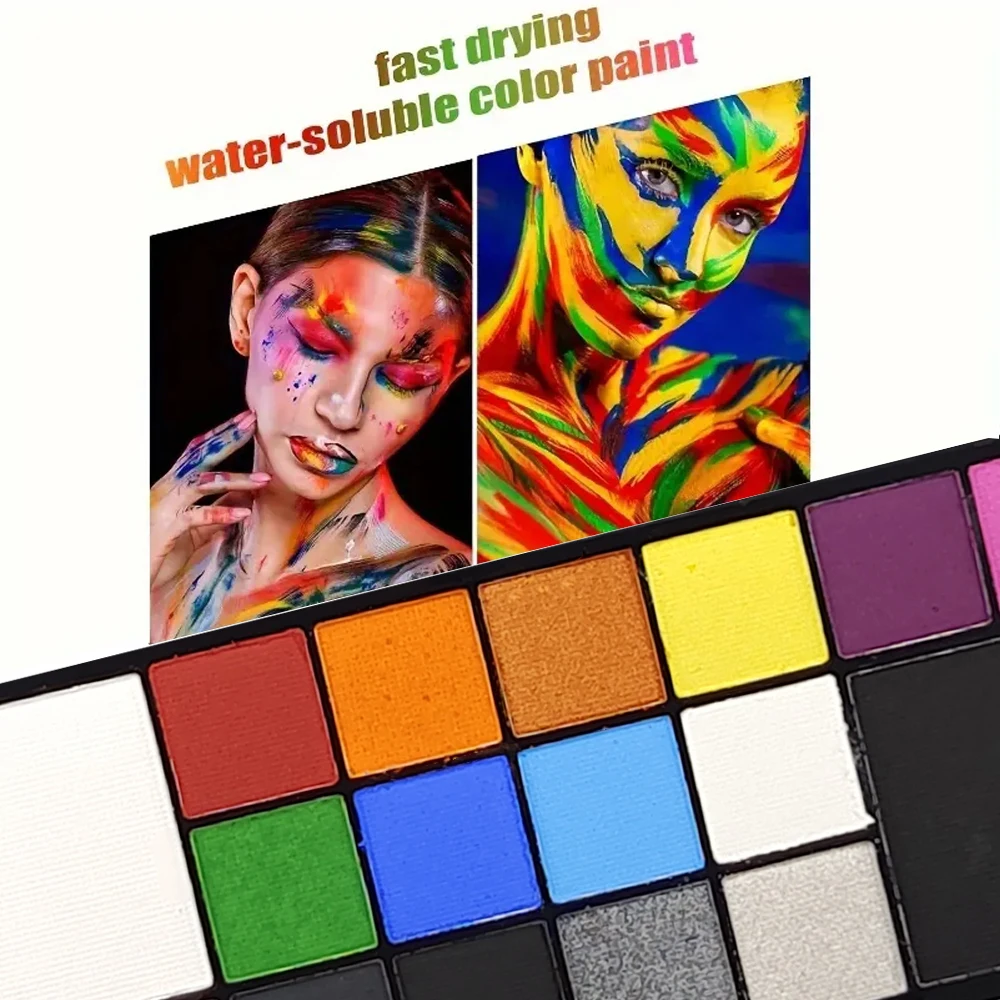 Die 18-Farben-Gesichts- und Körperbemalungspalette ist sicher und leicht zu reinigen, geeignet für Cosplay, Bühnenauftritte, Festivals, Partys