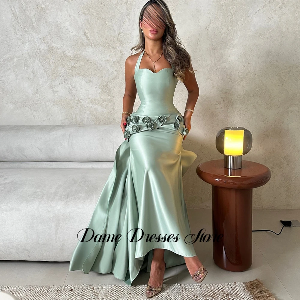 فستان سهرة كلاسيكي من الساتان مخصص رسن بدون أكمام فساتين العودة للوطن مزاجه زهرة يدوية الصنع فساتين مناسبة مخصصة