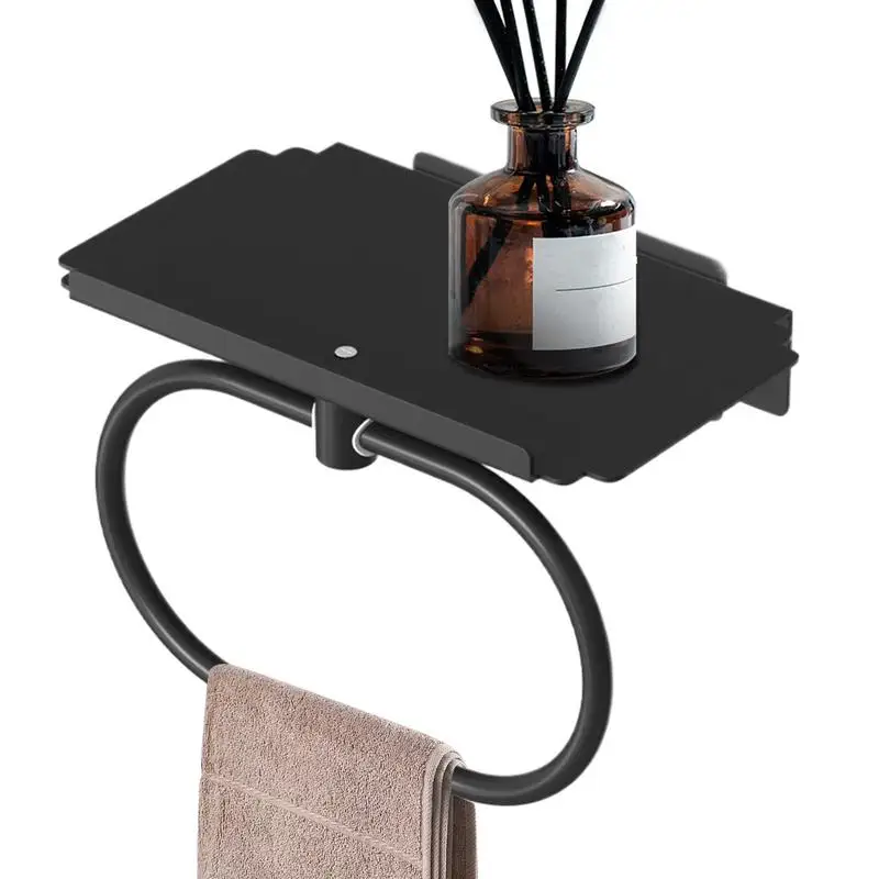 

Towel Rings For Bathroom Wall Household Rag Holder Heavy Duty Bath Accessories No Drilling Wall Mounted Towel Hanger With Shelf
