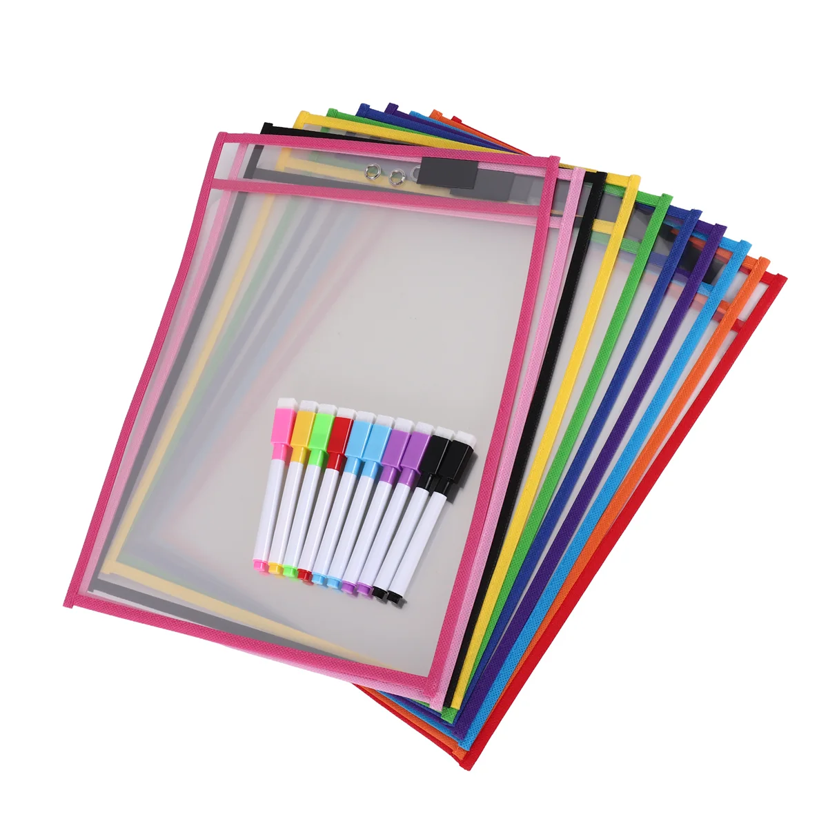 Dry Erase Pockets Sleeves, (10 Pack) A4 Paper Job Ticket Holders, Reusable Dry Erase Sheets for Classroom Worksheets