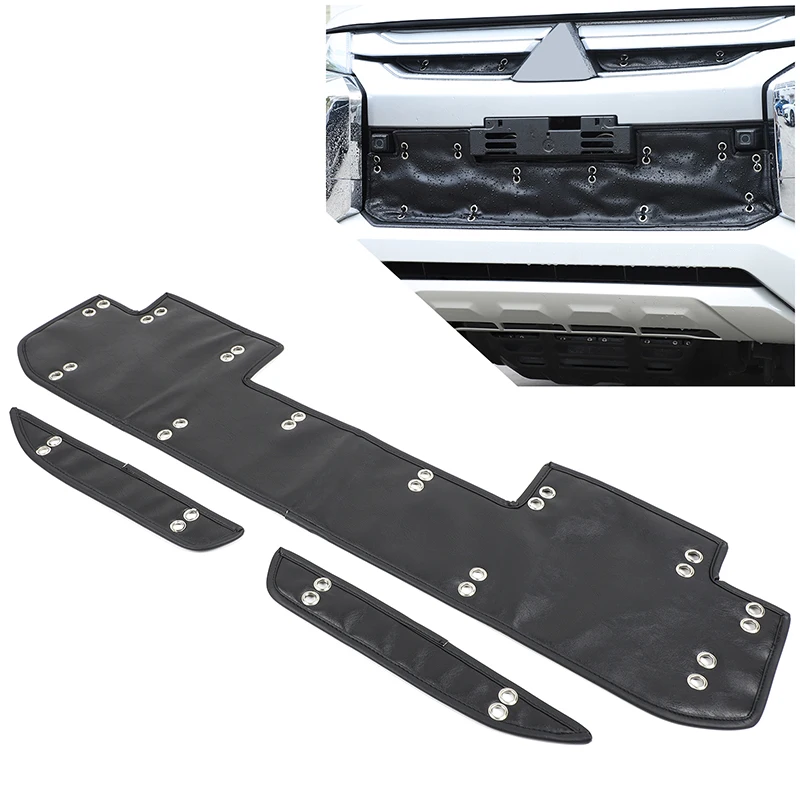 

1piece set leather black For Mitsubishi L200 Triton 2019-2023 car front engine grille antifreeze cover protection accessories