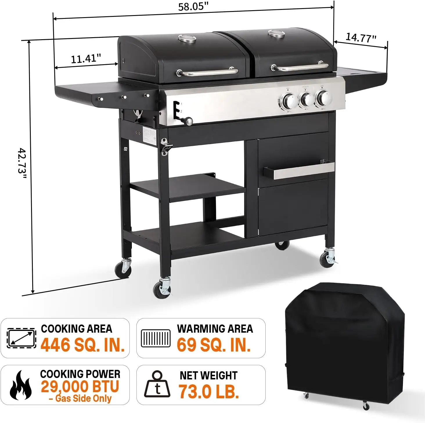 Dual Fuel 2-in-1 Gas and Charcoal Combination Grill with Side Burner