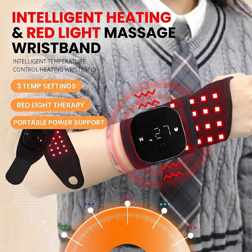 

660nm 850nm Red Light Wrist Brace 10W 36 LED Heating Vibration Massage Adjustable USB Rechargeable 2000mAh