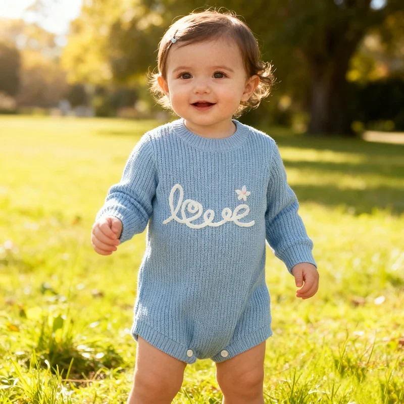 2026 الوليد الطفل السروال القصير متماسكة ملابس الطفل طفلة رومبير طويلة الأكمام اليدوية التطريز الرضع طفل الفتيان بذلة وزرة