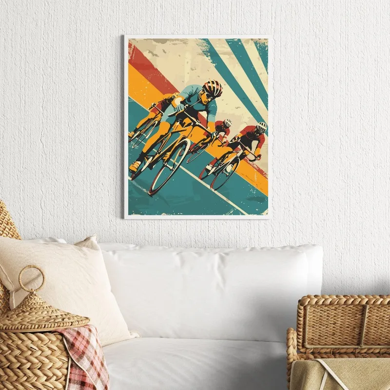 Vintage 80s Sports Canvas Art Print Retro Basketball Cycling Baseball Wall Decor for Man Cave Home Gym Living Room Sports Gift