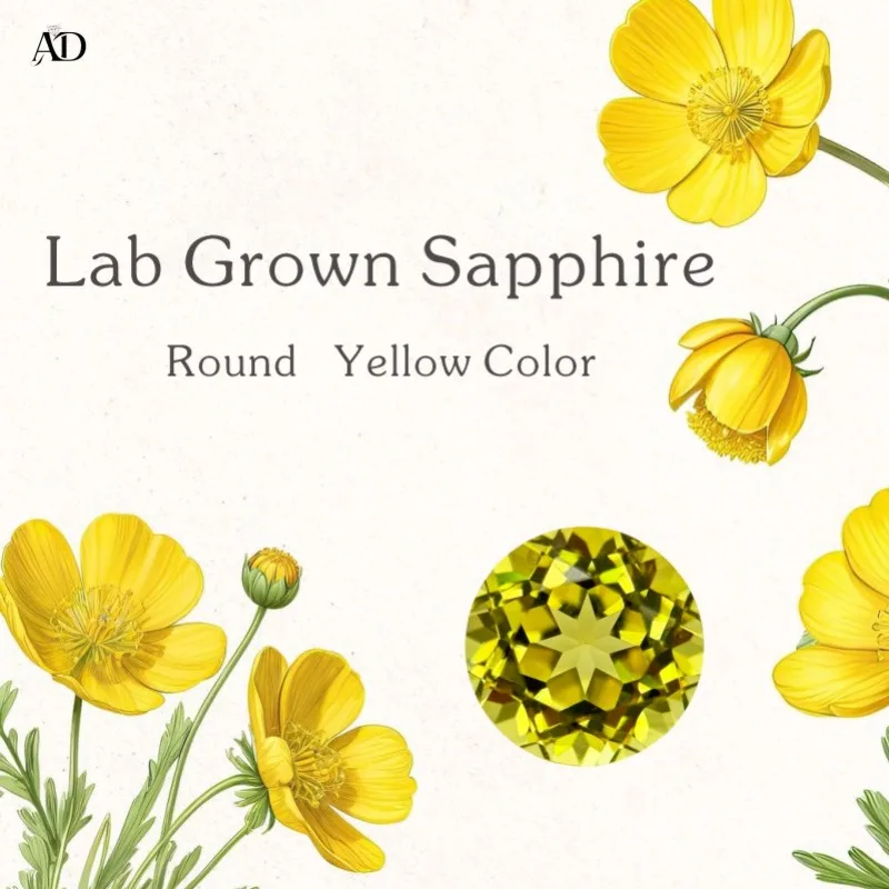 Lab Grown Sapphire Yellow Color Round Shaped Extremely Shiny Quality DIY Ring Necklace Earrings Main Materials   Certificate