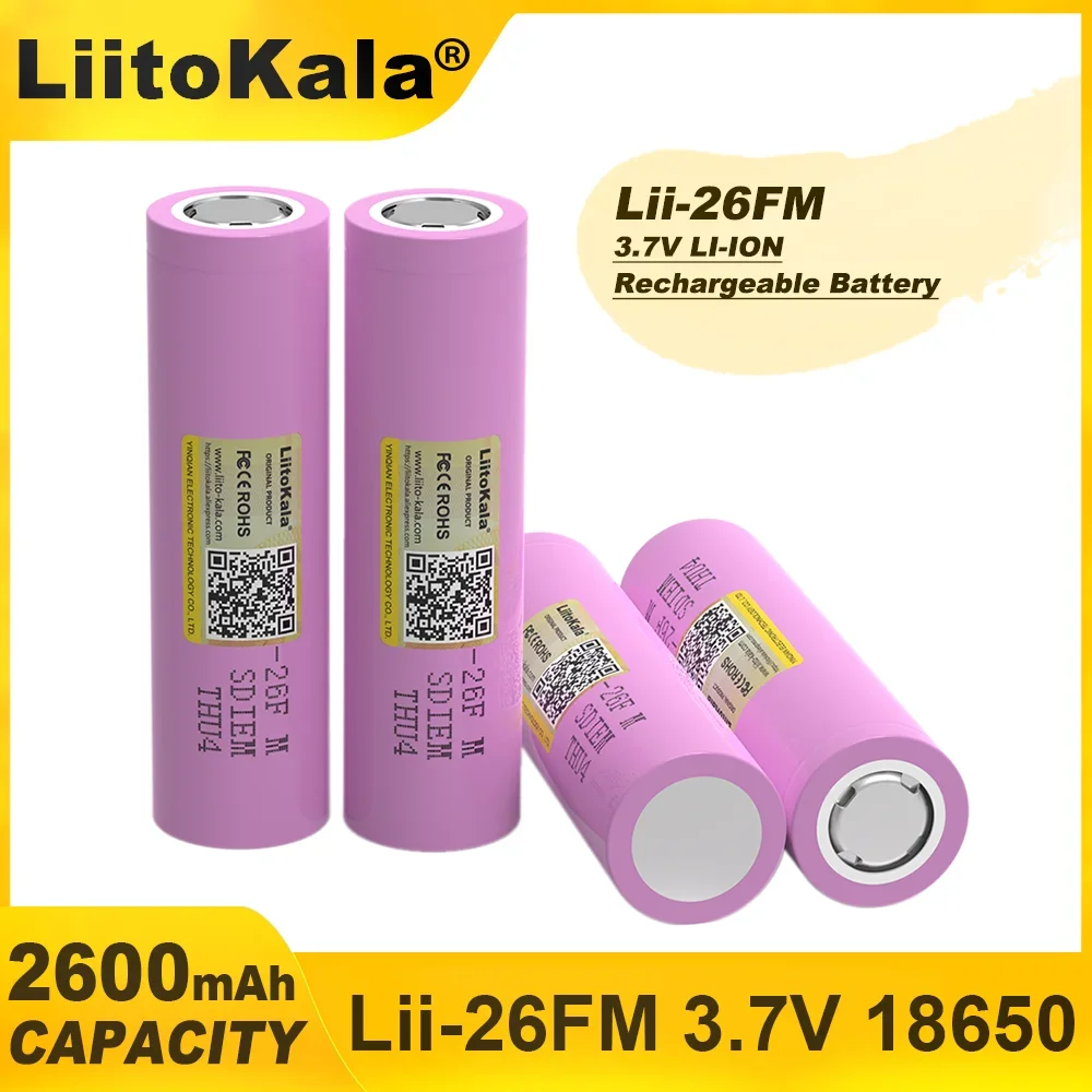 Liitokala  Original 3.7V 18650 2600mAh ICR18650-26FM Lithium Battery Rechargeable Electric tool flashlight Battery