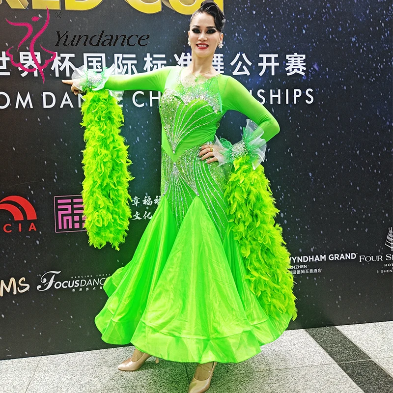 

B-25105 Женское танцевальное платье для бальных танцев по международным стандартам, из спандекса/полиэстера, для выступлений на сцене, сатин/шифон