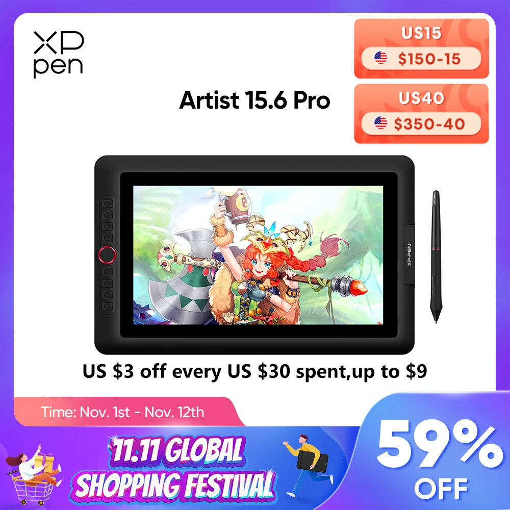 New: Artist15.6 Pro Drawing Tablet Graphic Monitor Digital Animation Drawing Board with 60 Degrees of Tilt Function Art