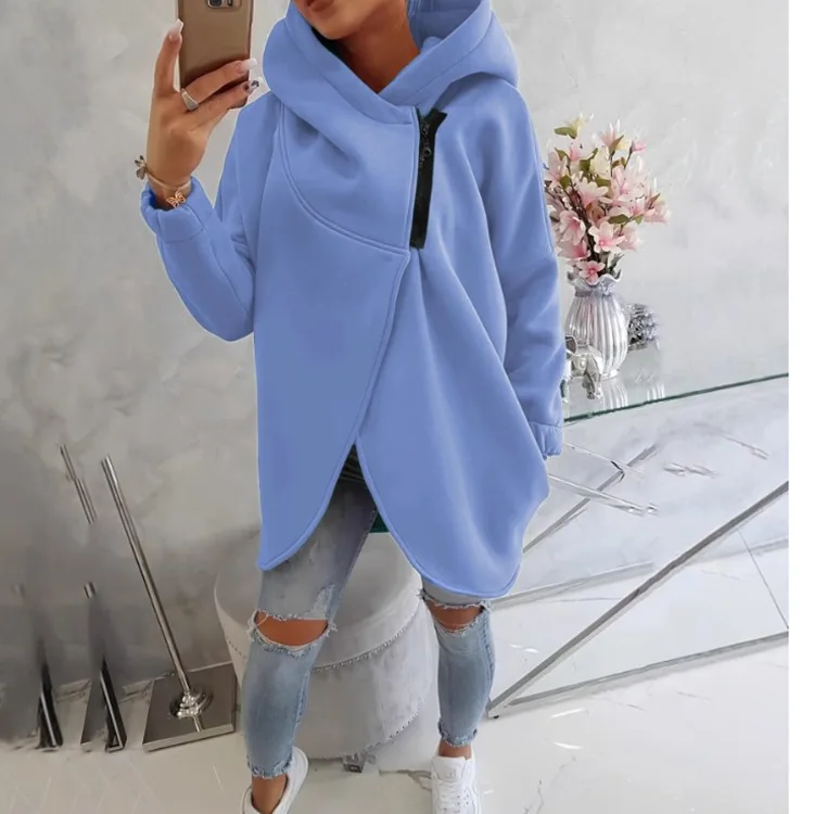 Vrouwen Dikke Jassen Capuchon Lange Mouw Rits Sweatshirt Vest Onregelmatige Warme Casual Solid Hoodies Sweatshirts Winter 2025