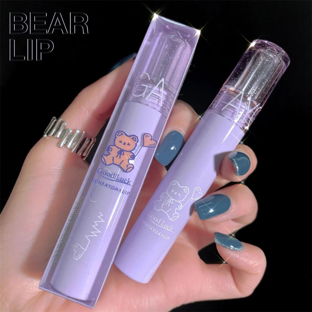 Cute Bear Lip Gloss, Long Lasting Lama Cosméticos, Soft Mist Red Tint, Velvet Matte, Maquiagem Feminina, 1 a 4Pcs