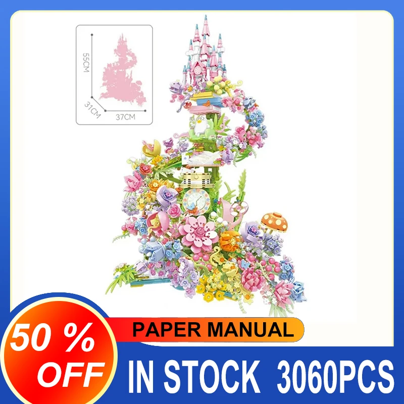 

SEMBO 2023 MOC 611072 3060 Pcs LED Fantasy Flower Castle Decoration Building Blocks Bricks Kit Moc Toys For Kid Christmas Gifts