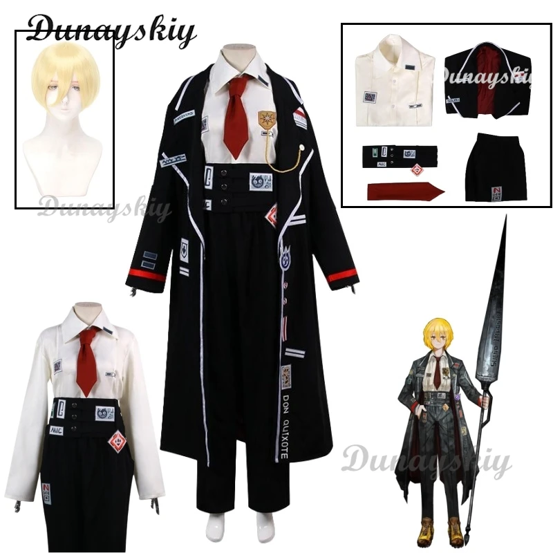 

Don Quixote Cosplay Top Pants Coat Game Limbus Company Costume Wig Black Uniform Prop Halloween Carnival Customized