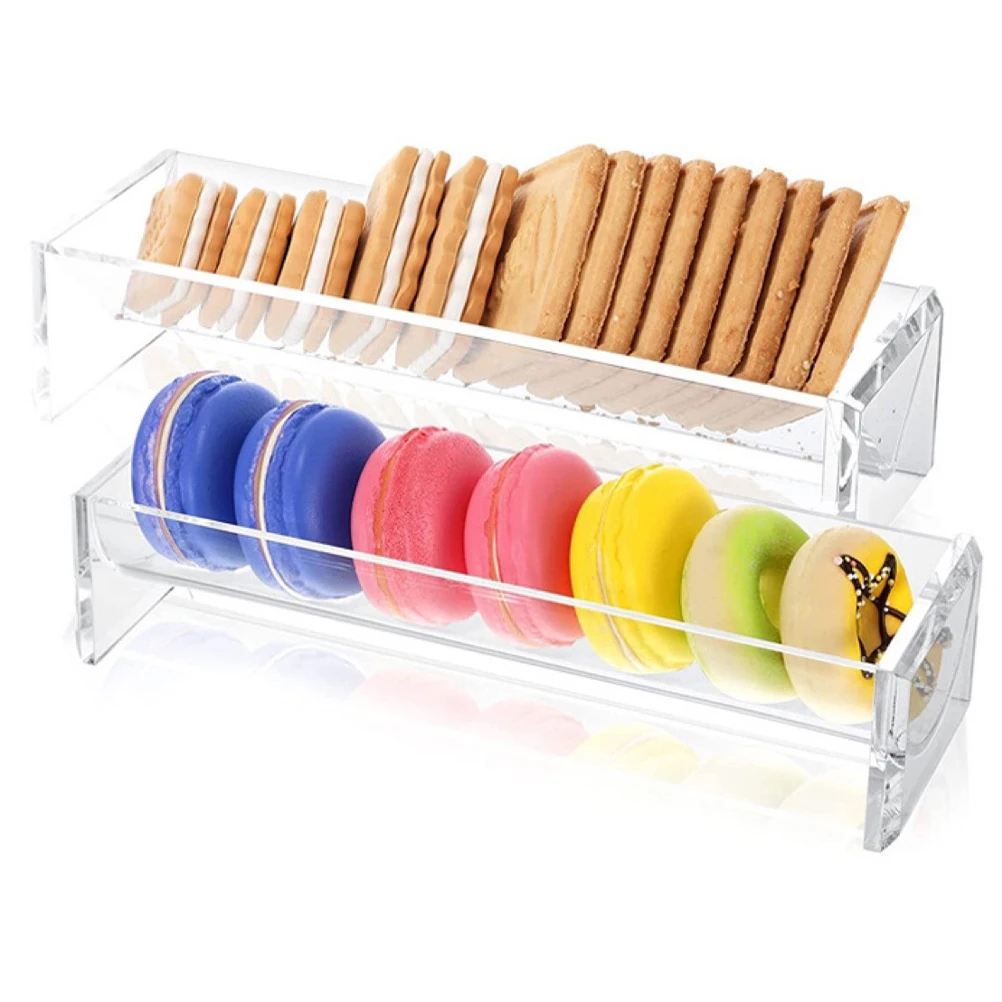 

2Pcs Acrylic Dessert Tray Serving Platter Transparent Biscuit Snack Party Holder Display Fruit Macaron Storage Trays