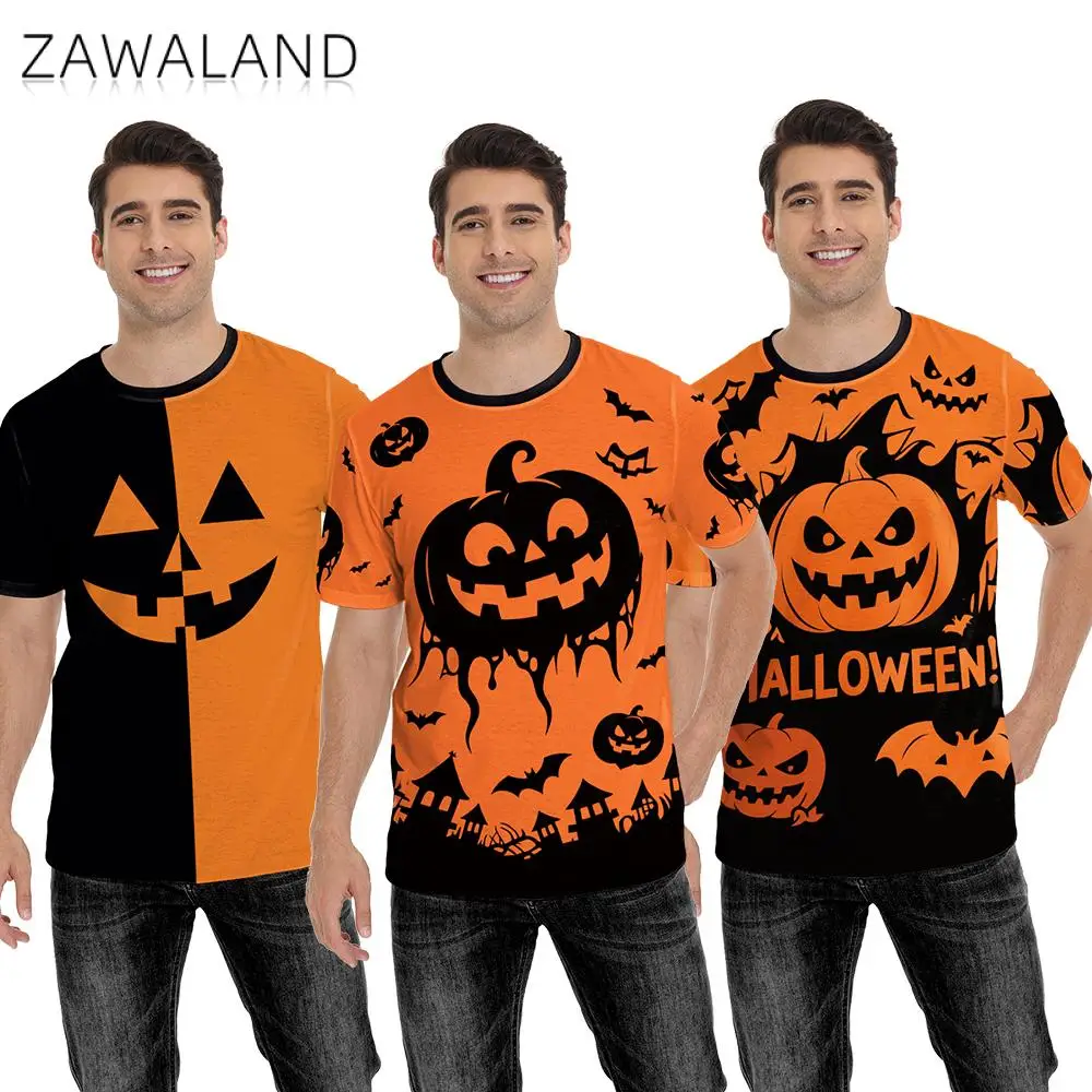 

Zawaland Halloween Men's T Shirt Evil Pumpkin Print Shirt Holiday Cosplay Costumes Adult Pumpkin Short Sleeve Tops Street Tees