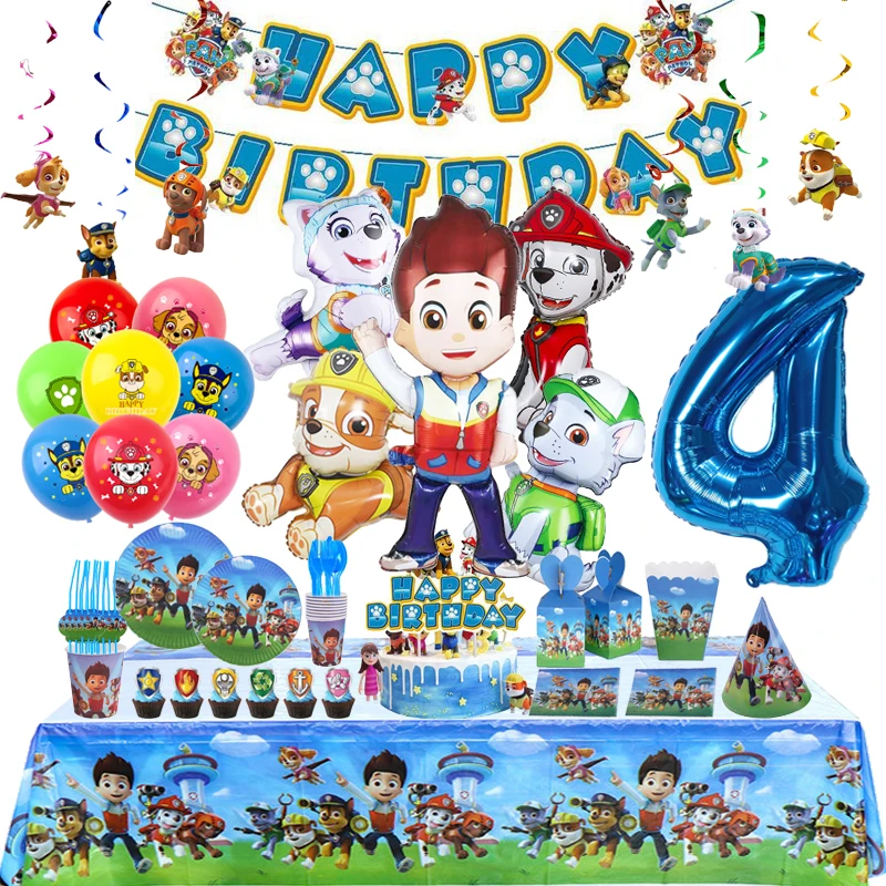 Cartoon PAW Patrol Birthday Decoration Background Ryder Chase Marshall Aluminum Foil Ball Disposable Tableware Party Supplies