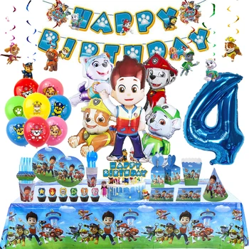 Cartoon PAW Patrol Geburtstag Dekoration Hintergrund Ryder Chase Marshall Aluminium Folie Ball Einweg Geschirr Party Liefert