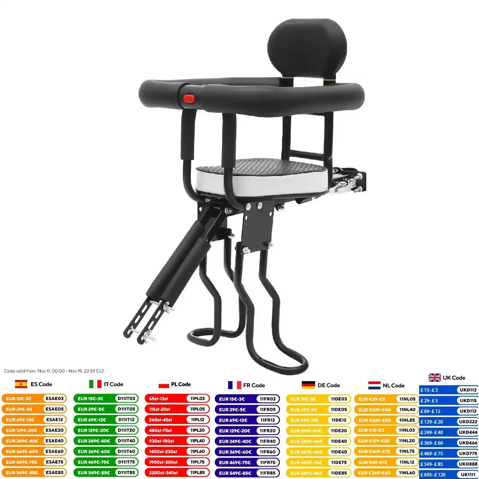 

Front-mounted Kids Bike Seat, Dual-Point Fixation Bicycle Mounted Children Carrier Load 80kg, Safety Guardrails Chair for E-Bike