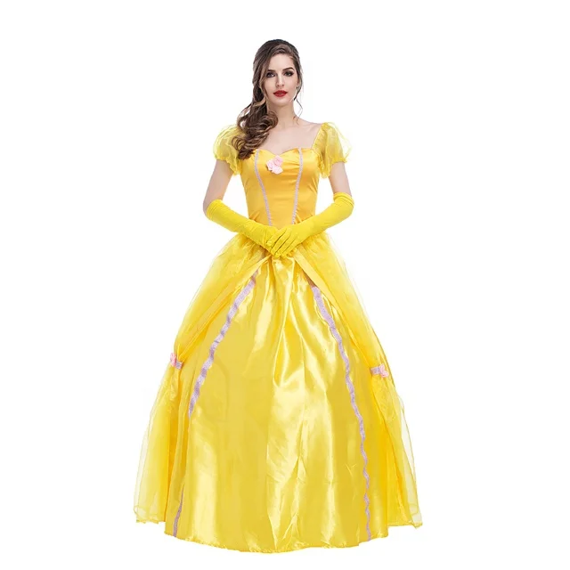 

Yellow Fantasias Belle Princess Dress Adult Fancy Party Christmas Halloween Dress Cosplay Costume