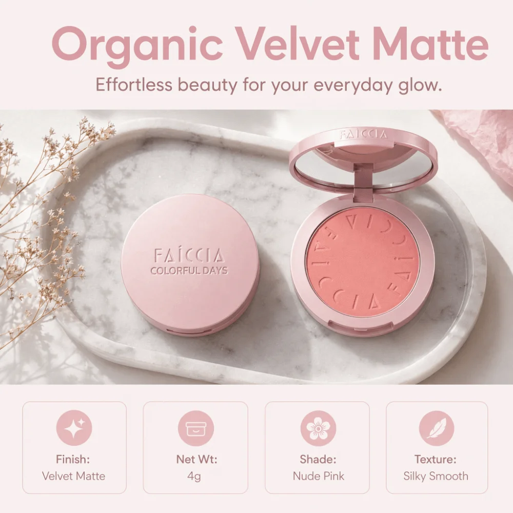 Natural Velvet Matte Blush Powder Smooth Satin Finish Nude Pink Blusher Brightening Lasting Rouge Cheek Tint Beauty & Health