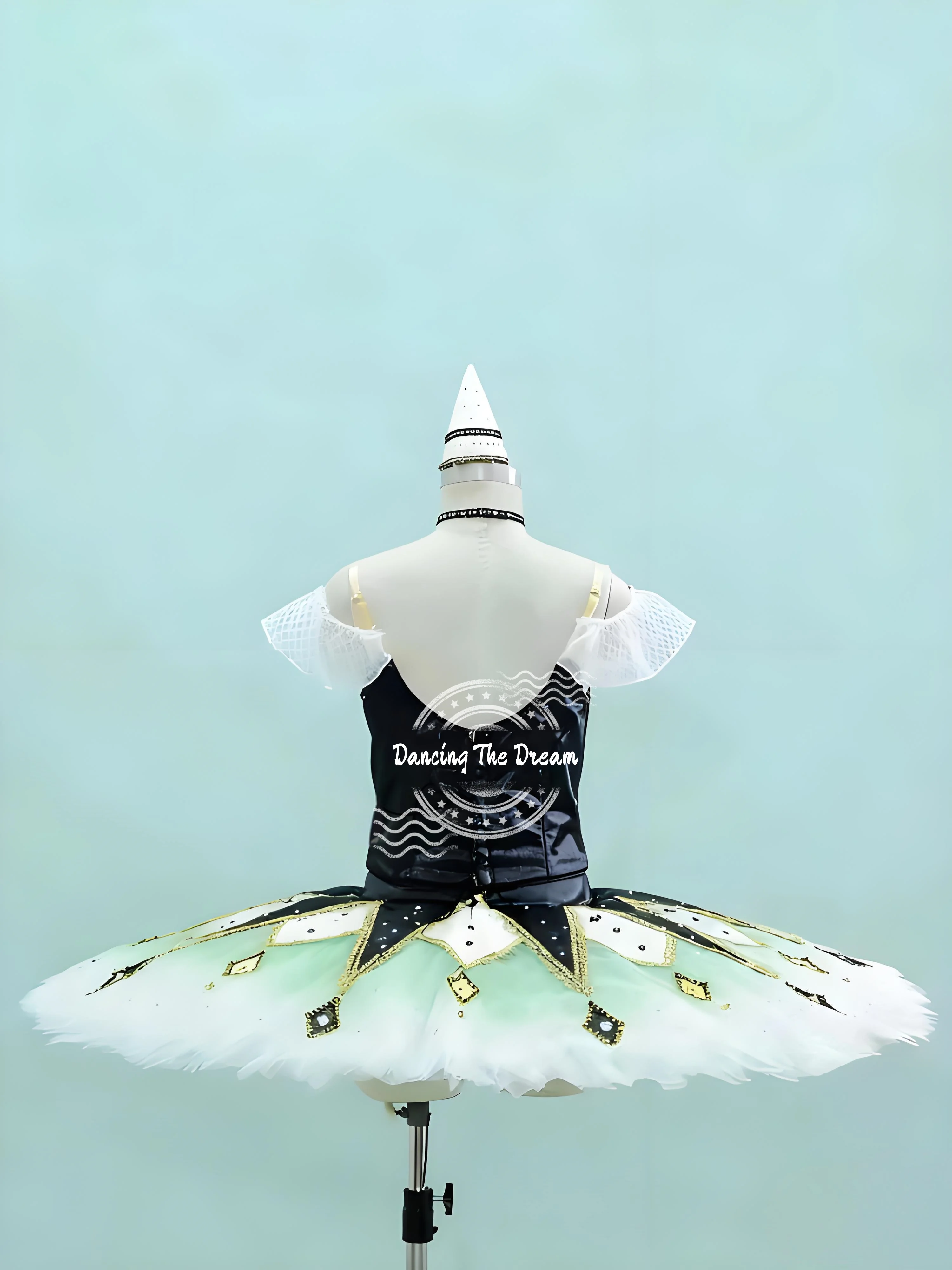 Traje de tutú de Ballet dorado geométrico blanco y negro para mujeres y niñas adultas, accesorios para actuación de baile, disfraces