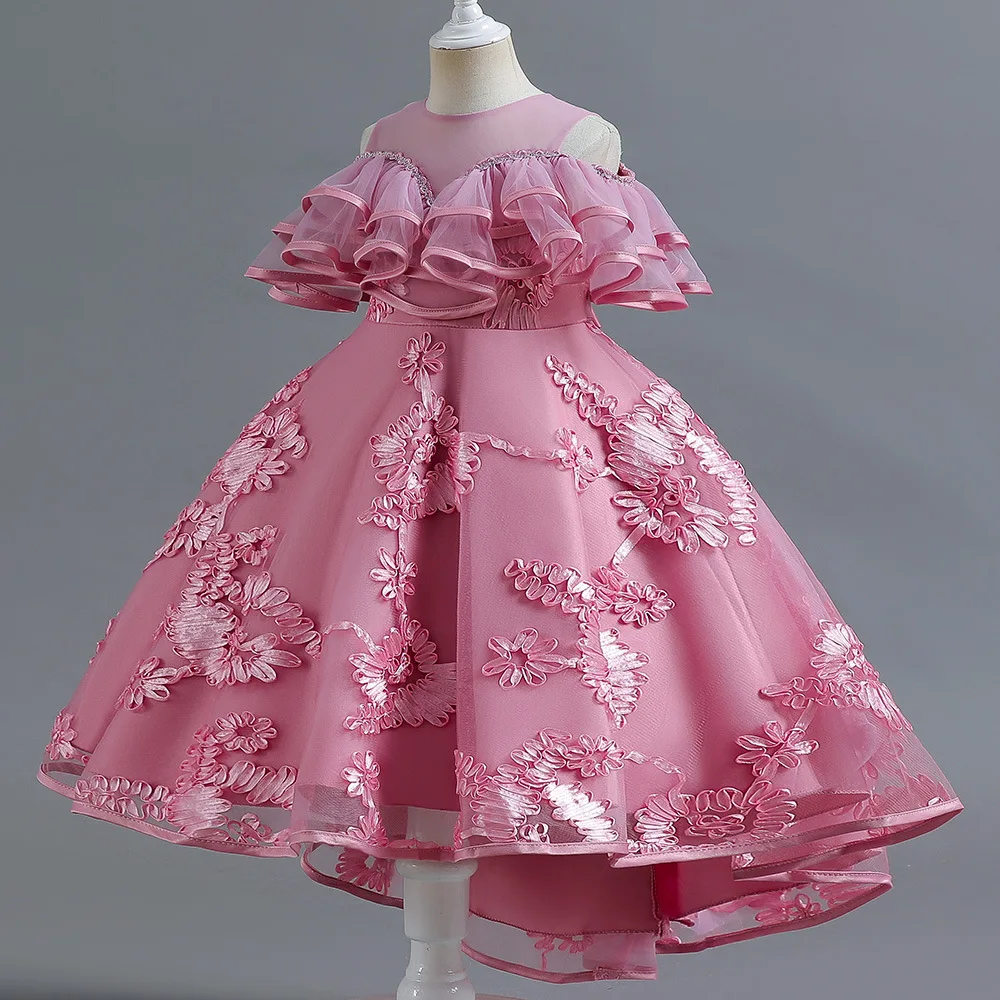 Vestido de princesa con bordado de flores para niñas, ropa elegante de boda para niños de 3 a 12 años, novedad