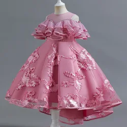 Neue Prinzessin Mädchen Stickerei Blume Hinter Kleid Kinder Kinder Elegante Hochzeit Vestidos Kinder Kleidung Für 3-12 Jahre