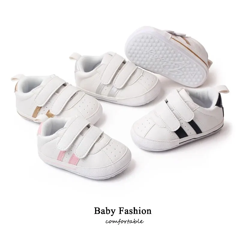 White Baby Shoes Boys Girls Fashion Stripes Casual Sneakers Non-slip Infant Toddler Christening